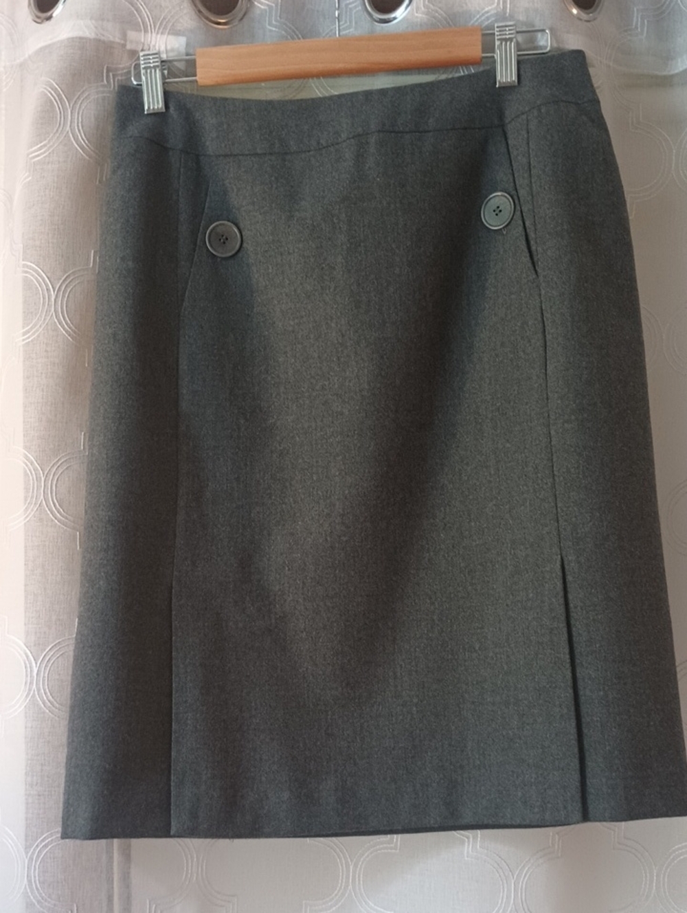 Talbots Charcoal Gray Wool-Blend Pencil Skirt with Button Accents